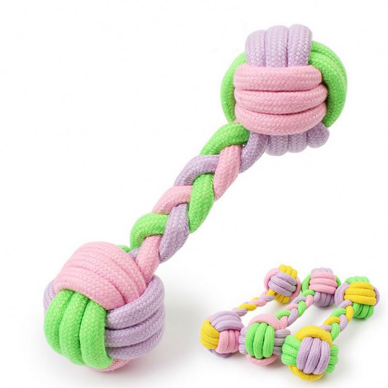 new candy color cotton knot rope dumbbell pet toys dog chew toy